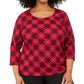 Karen Scott Women's Plus Size Plaid 3/4-Sleeve Top Bright Red Size 0X