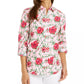 Charter Club Women's Linen-Blend Printed Tab-Sleeve Shirt Pink Size X-Large