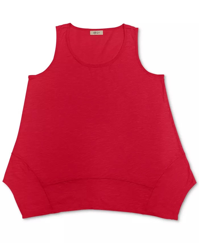 Style & Co Women's Handkerchief-Hem Tank Top Red Size Small