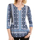 JM Collection Women's Printed Embellished-Keyhole Top Blue Size XX-Large