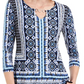 JM Collection Women's Printed Embellished-Keyhole Top Blue Size XX-Large