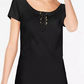 INC International Concepts Women's Petite Lace-Up Scoop-Neck Top Black Size Medium