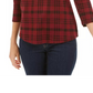 Charter Club Women's Petite Pima Cotton Button-Shoulder Print Top Red Size Petite Small