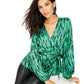 INC International Concepts Women's Animal Print Wrap Top Green Size X-Small