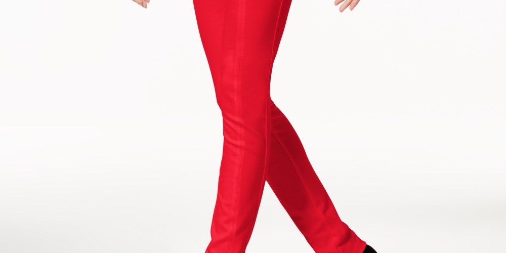 INC International Concepts Women's Zip Detail Skinny Pants Red Size 12 Petite
