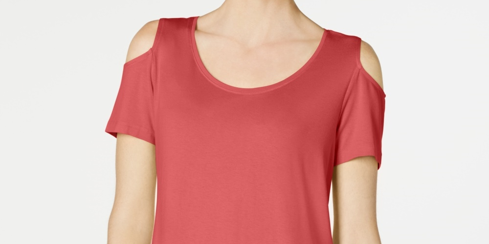 JM Collection Women's Cold Shoulder Swing T Shirt Red Size XX-Large