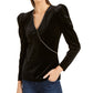 INC International Concepts Women's Beaded Long Sleeve V Neck Wrap Top Black Size Small