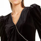 INC International Concepts Women's Beaded Long Sleeve V Neck Wrap Top Black Size Small
