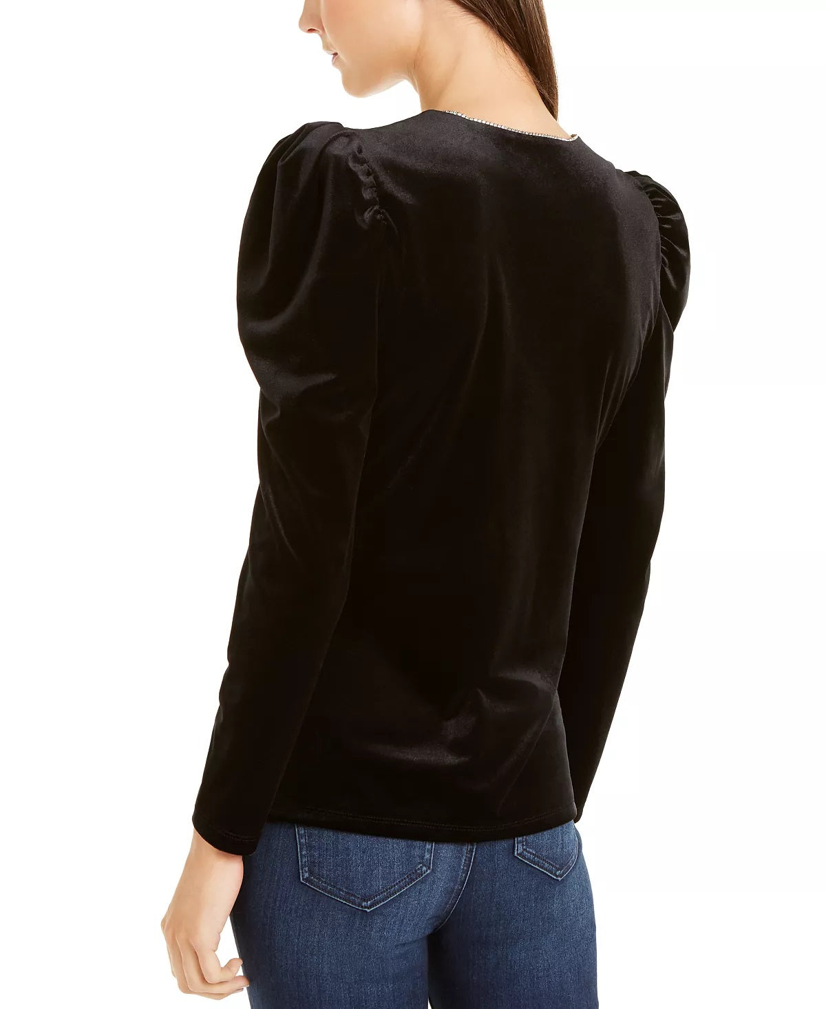INC International Concepts Women's Beaded Long Sleeve V Neck Wrap Top Black Size Small