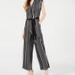 Monteau Women's Petite Faux Wrap Striped Jumpsuit Black Size Petite Large