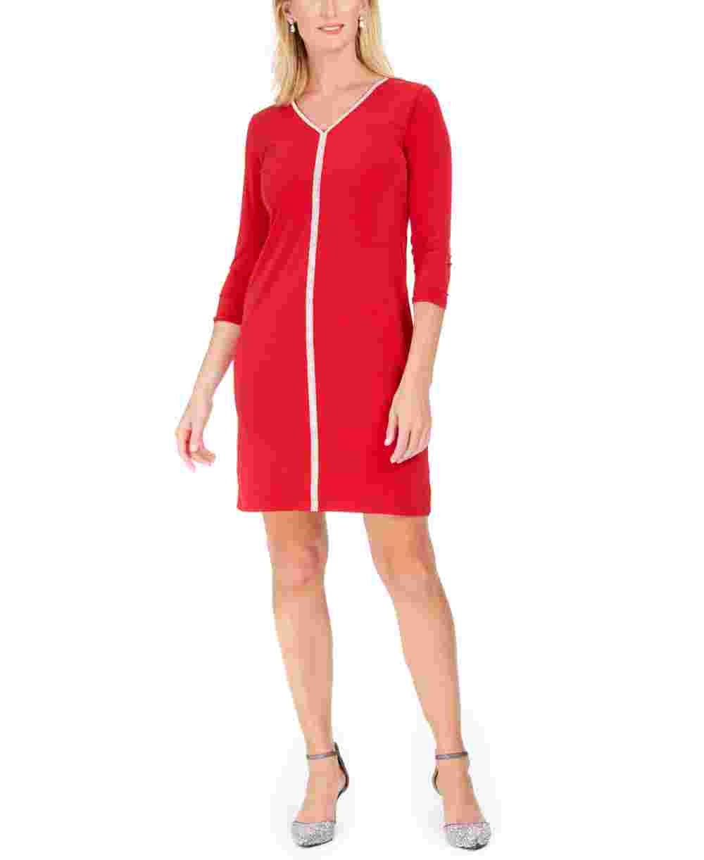JM Collection Women's Jewel-Neck Sheath Dress Red Size Small