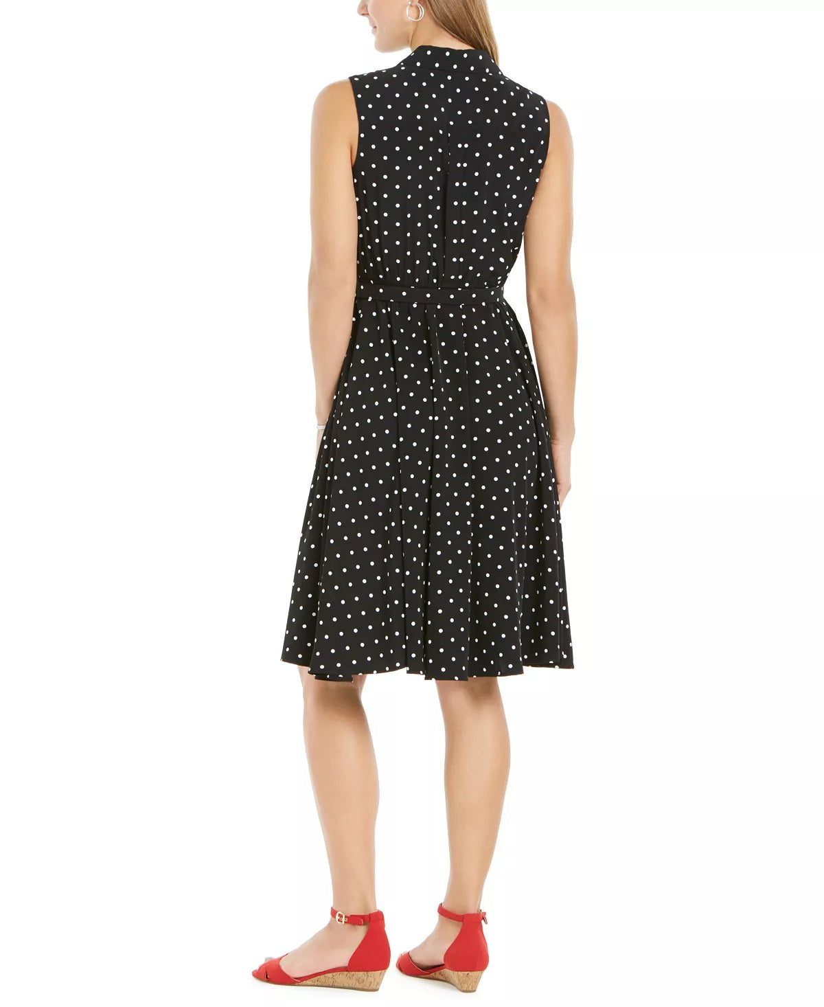 Charter Club Women's Dot Print Belted Shirtdress Black Size 6