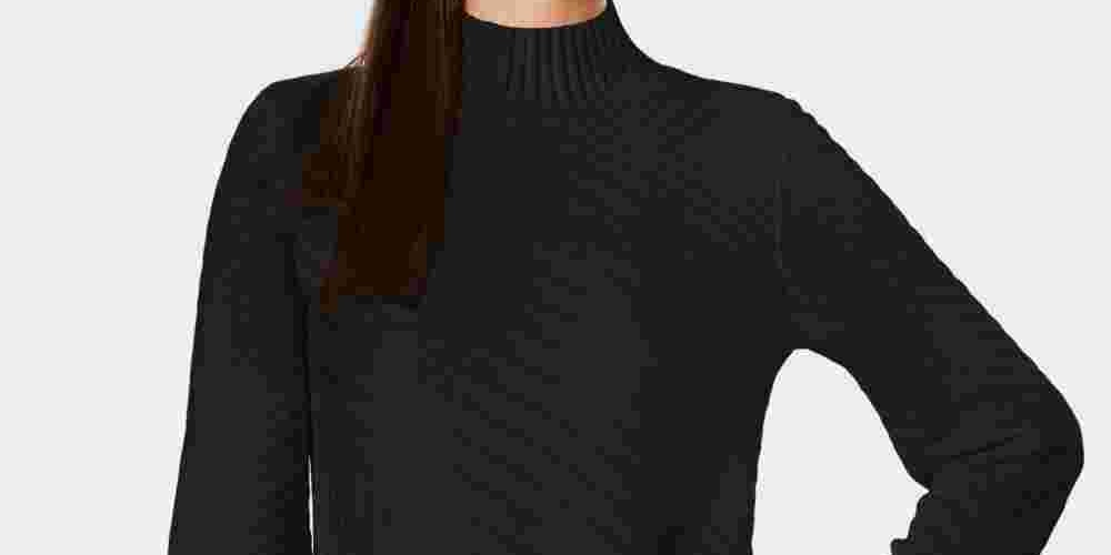 Charter Club Women's Black Textured Long Sleeve Turtle Neck Sweater Black Size Small