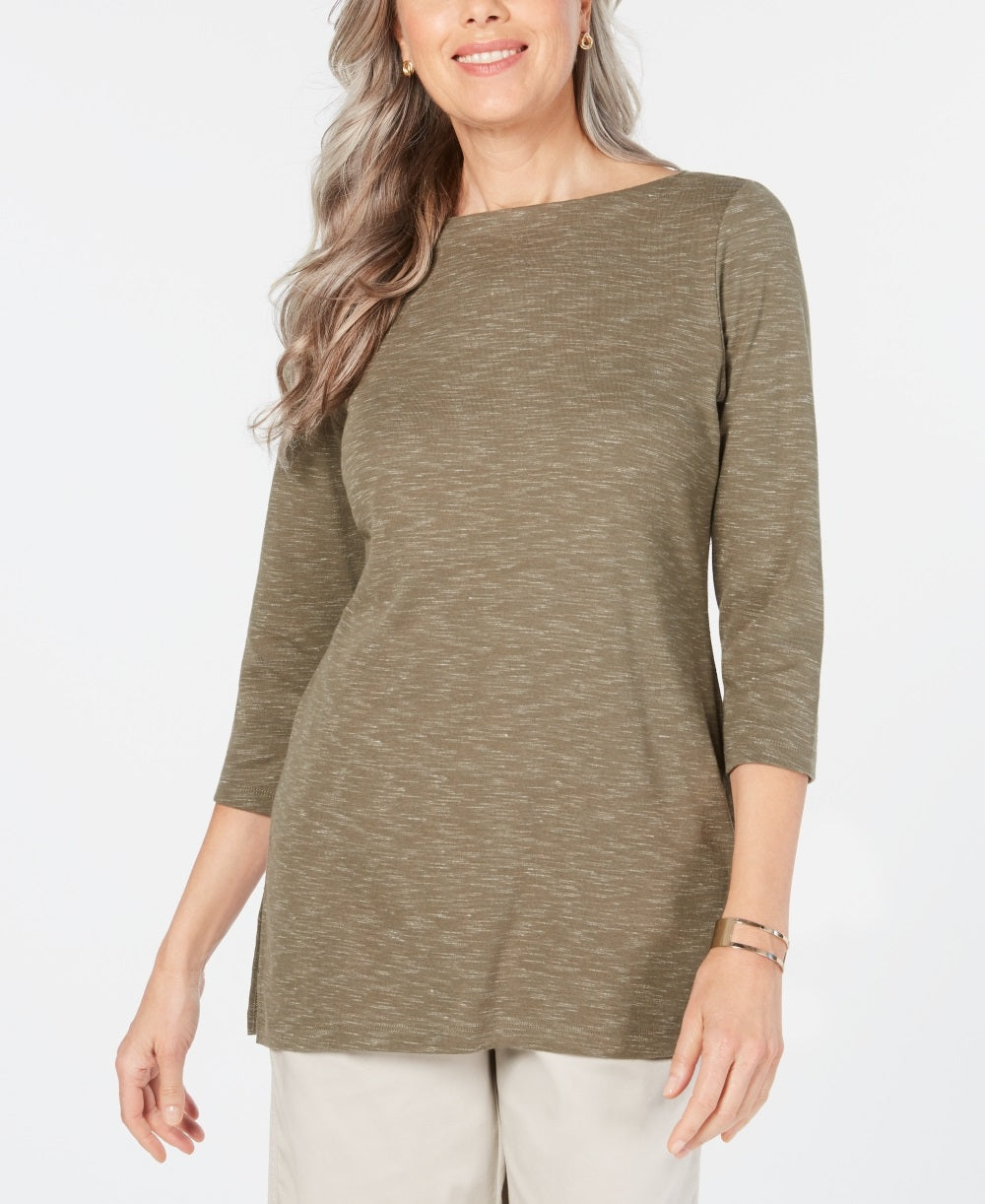 Karen Scott Women's BOAT Neck Space Dyed Top Green Size Medium