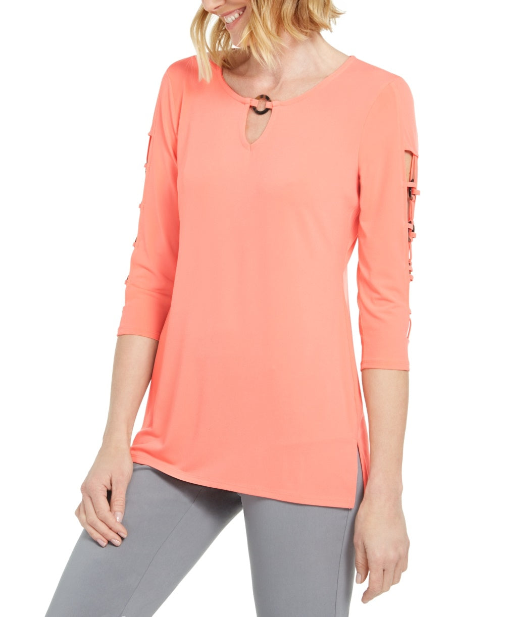 JM Collection Women's O Ring Lattice Top Orange Size Small