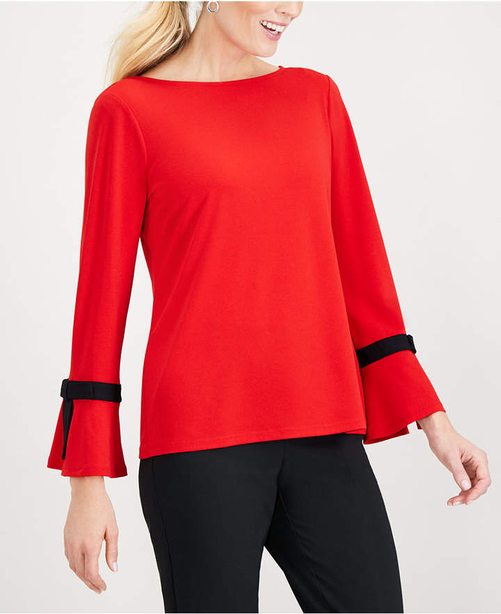 Charter Club Women's Tie Detail Crepe Top Red Size Petite Small