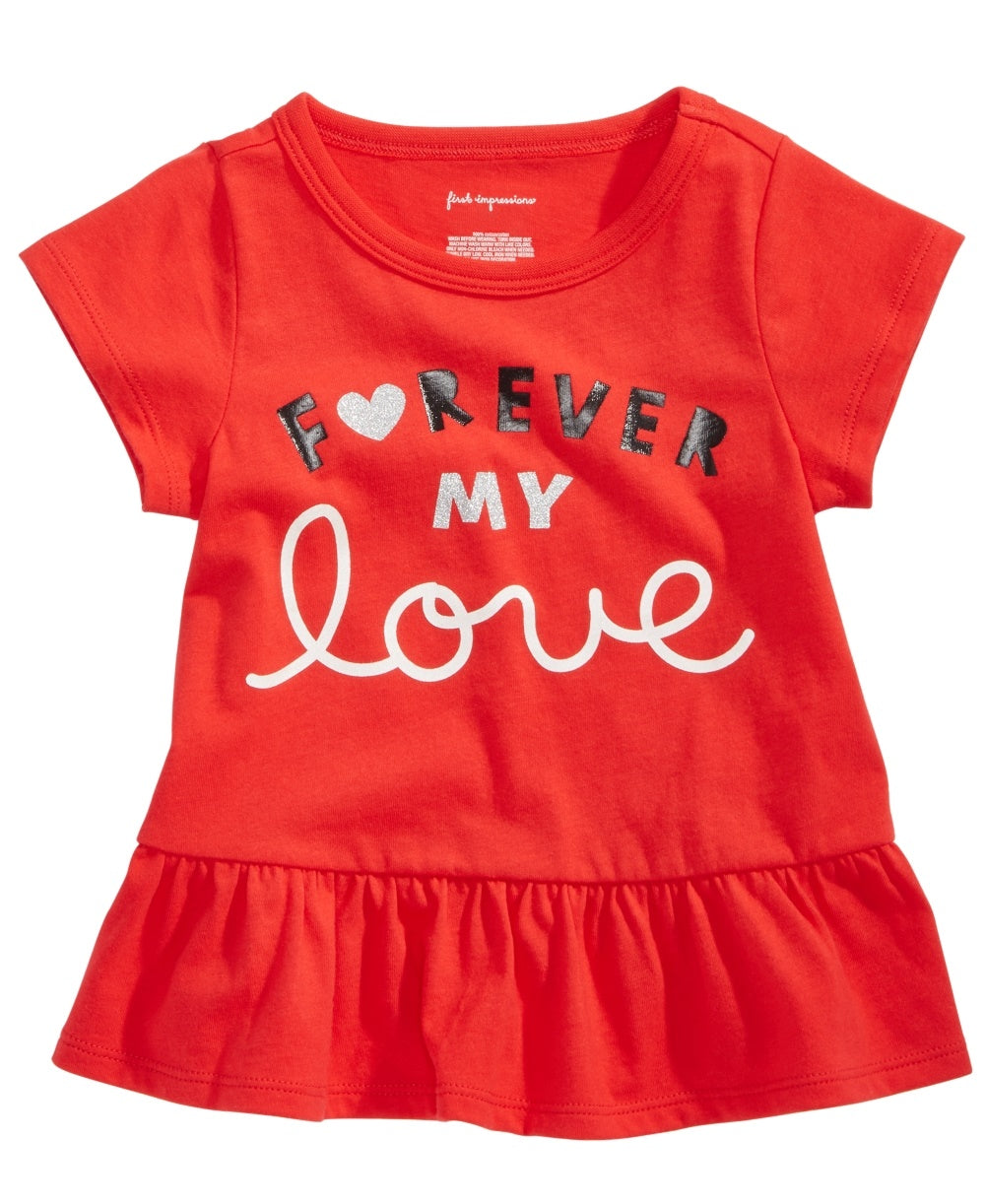 First Impressions Baby Girl's Forever-Print Cotton T-Shirt Medium Red Size 18MOS
