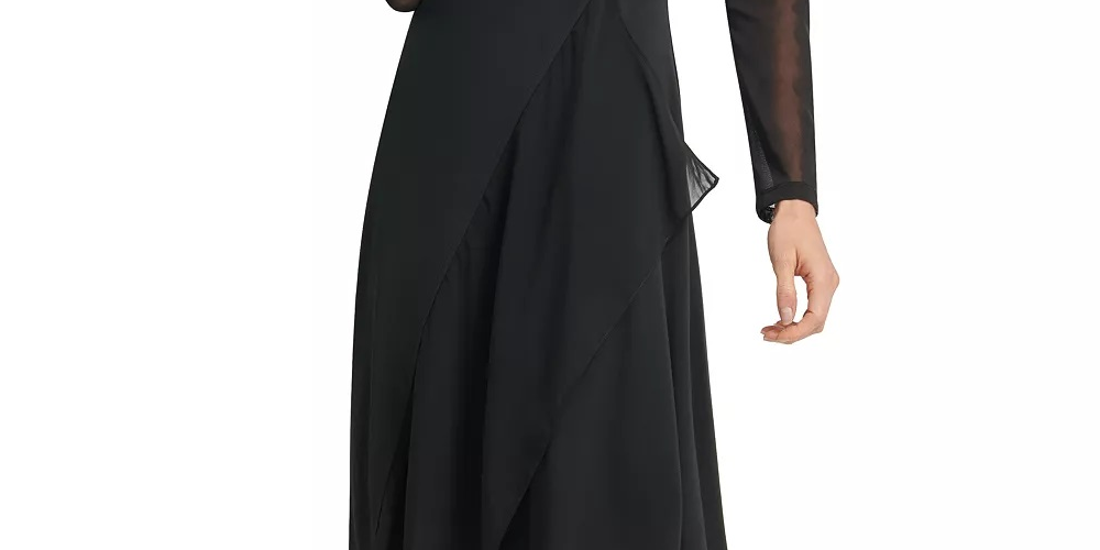 DKNY Women's Long Sleeve Jewel Neck Below The Knee Wear To Work Dress Black Size Small