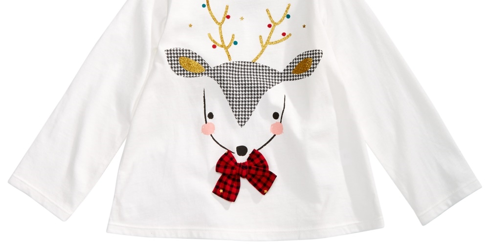 First Impressions Baby Girl's Reindeer Applique T-Shirt  White Size 18MOS