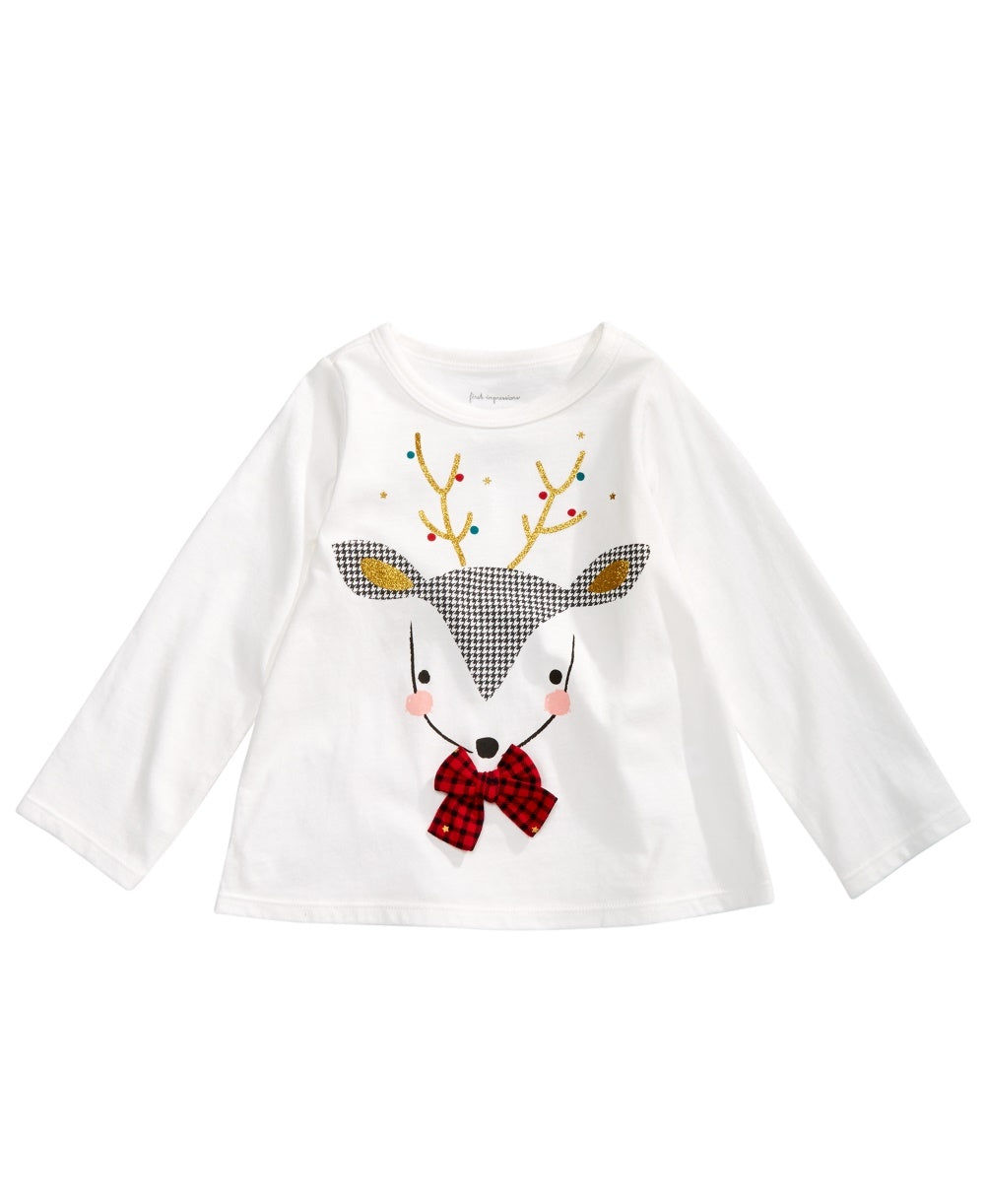 First Impressions Baby Girl's Reindeer Applique T-Shirt  White Size 3-6MOS