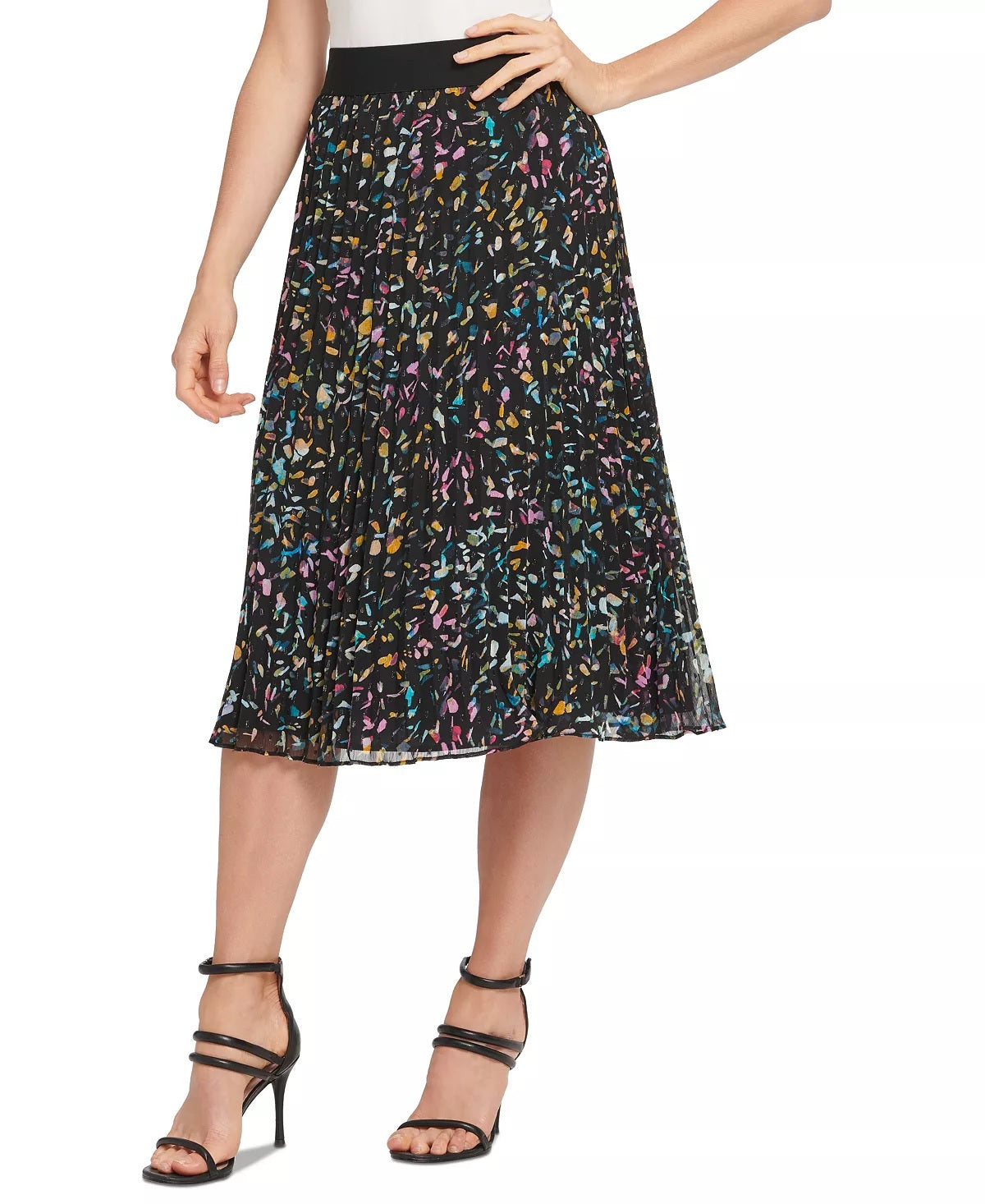 DKNY Women's Multicolor Mesh Skirt Black Size Large