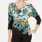 JM Collection Women's Petite Embellished Dolman-Sleeve Printed Top Black Size Small