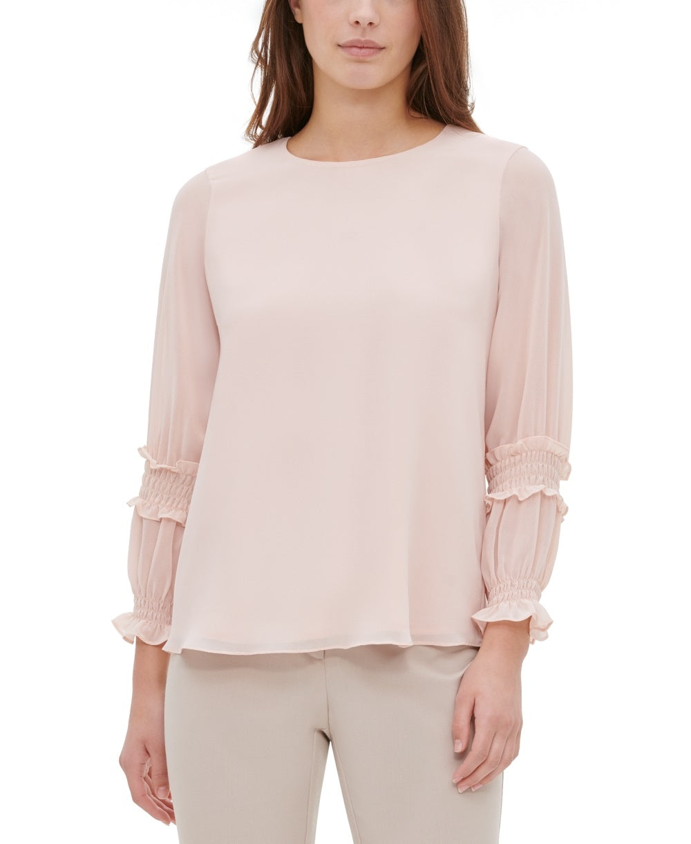 Calvin Klein Women's Shirred Ruffled Top Pink Size X-Small