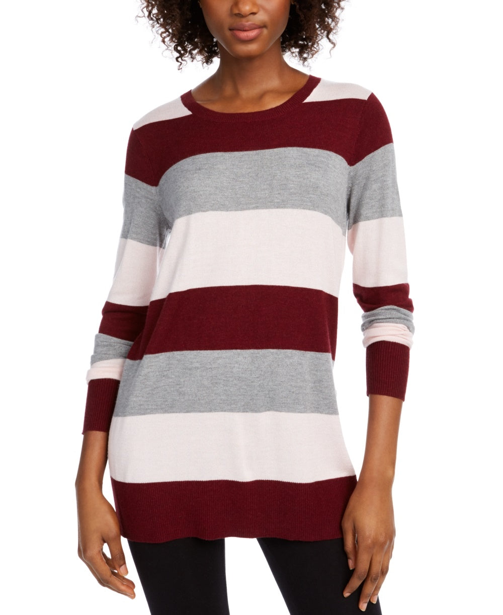 Maison Jules Women's Color Block Long Sleeve Jewel Neck T-Shirt Sweater Wine Size Large