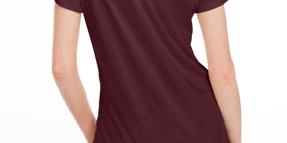 Maison Jules Women's Tie Back Solid T Shirt Wine Size XX-Large