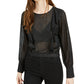 Bar III Women's Ruffled Metallic Dot Blouson Sleeve Top Black Size X-Large