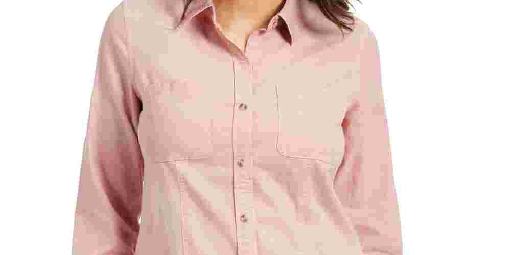 Charter Club Women's Solid Corduroy Shirt Pink Size XX-Large