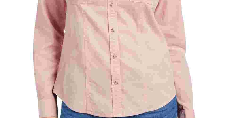 Charter Club Women's Solid Corduroy Shirt Pink Size XX-Large