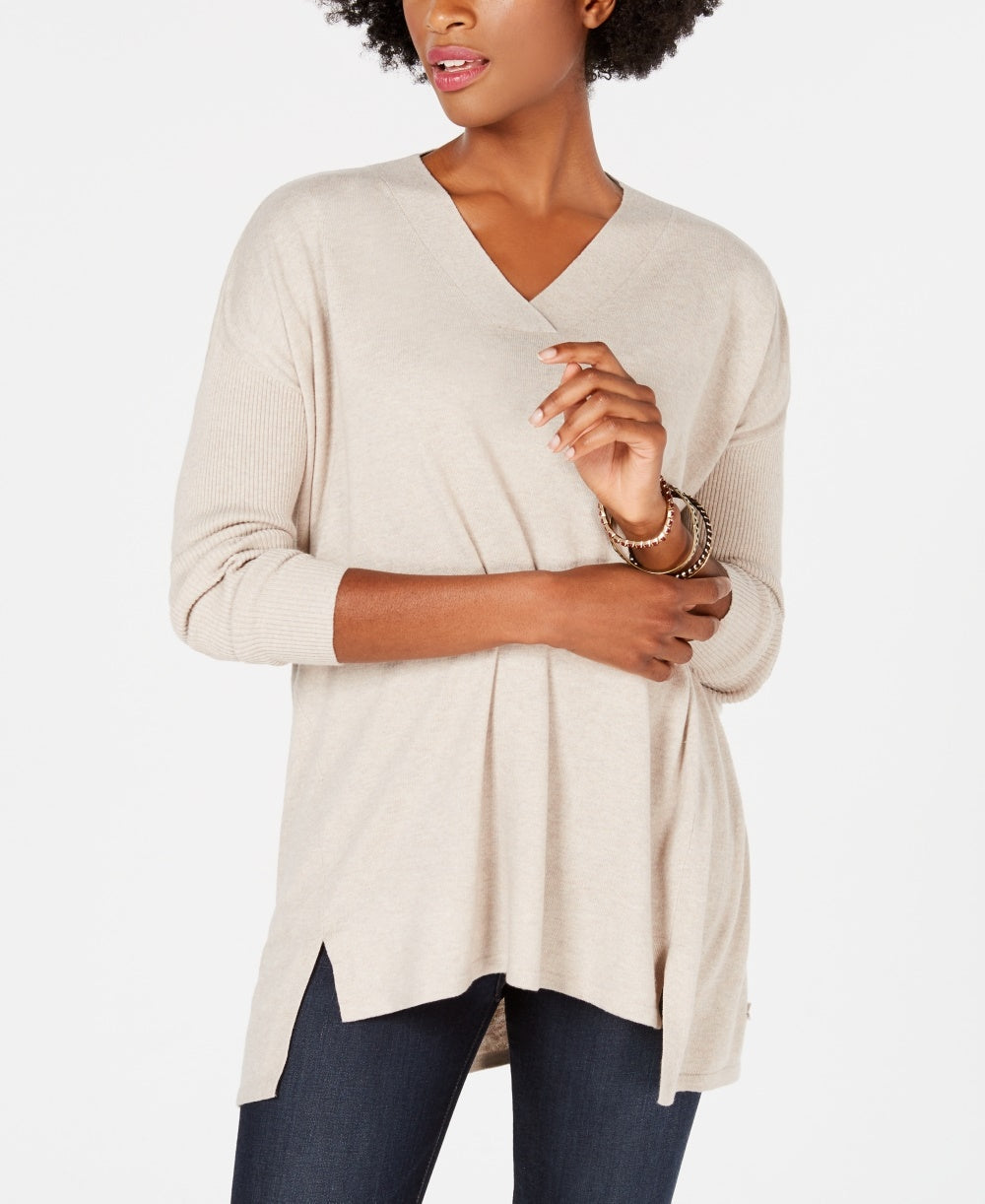 Style & Co Women's Petite V-Neck Tunic Beige Size PL