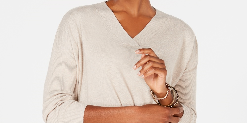 Style & Co Women's Petite V-Neck Tunic Beige Size PL