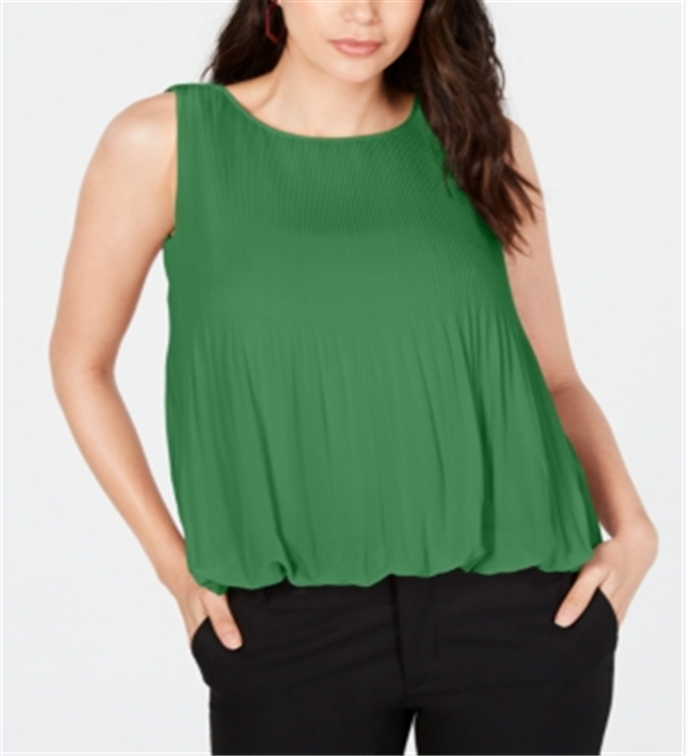 Alfani Women's Pleated Bubble Top Green Size M