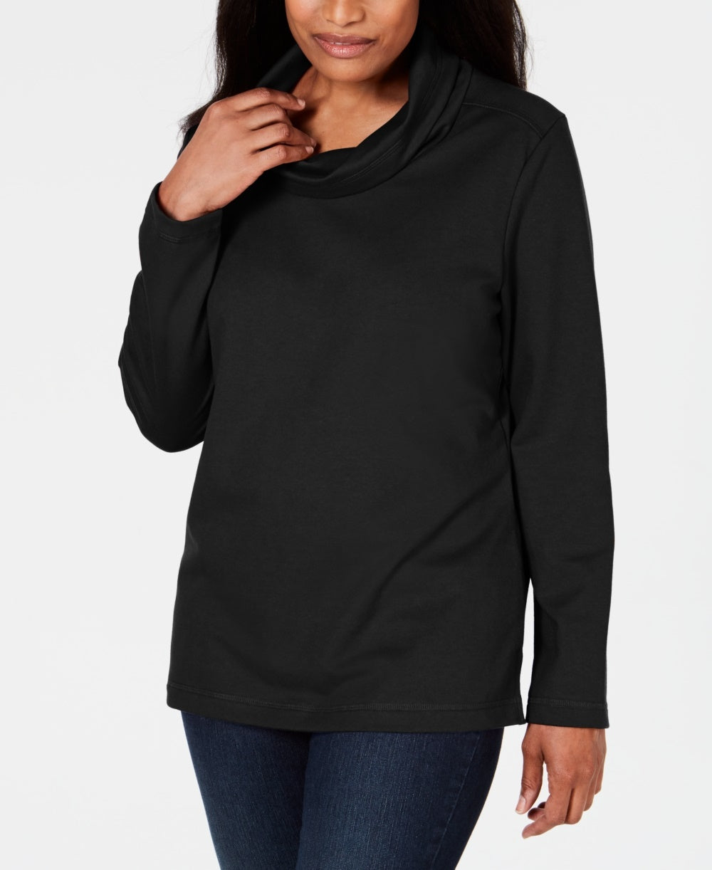 Karen Scott Women's Petite Funnel-Neck Top Size Black Size PS
