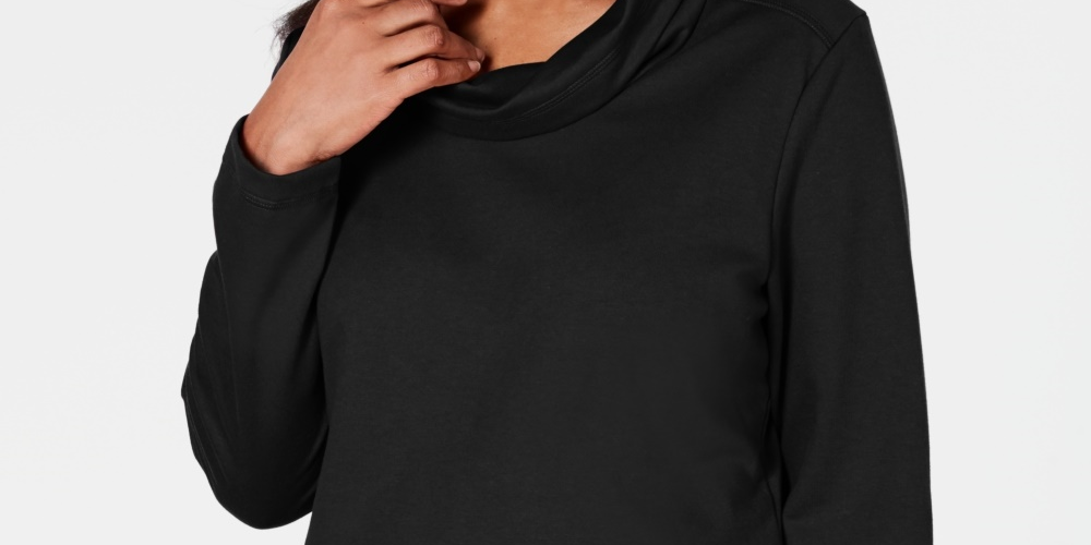 Karen Scott Women's Petite Funnel-Neck Top Size Black Size PS