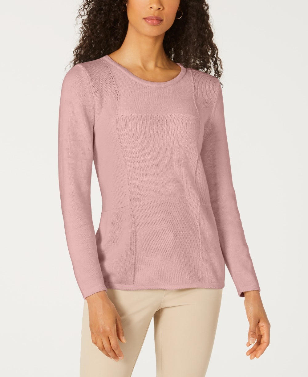 Karen Scott Women's Patchwork-Stitch Pullover Sweater Pink Size X-Small