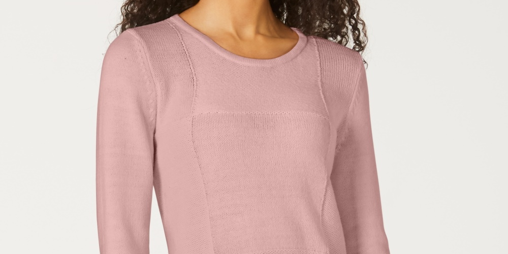 Karen Scott Women's Patchwork-Stitch Pullover Sweater Pink Size X-Small