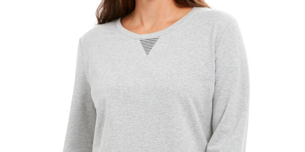Karen Scott Women's Petite Striped-Trim Top Gray PS