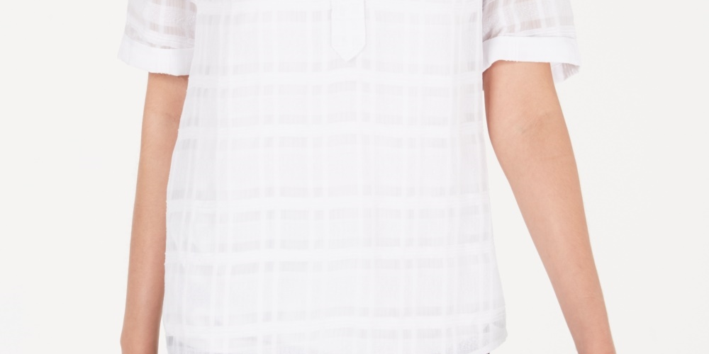 Alfani Women's Plaid V Neck Top White Size -PS/M
