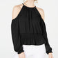 Thalia Sodi Women's Smocked Cold Shoulder Top Black Size XX-Large