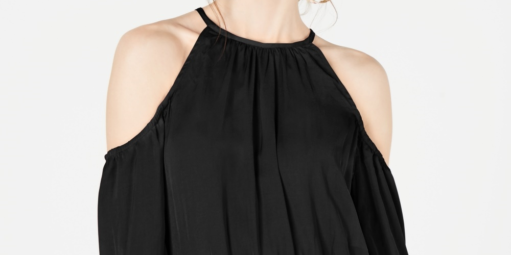 Thalia Sodi Women's Smocked Cold Shoulder Top Black Size XX-Large