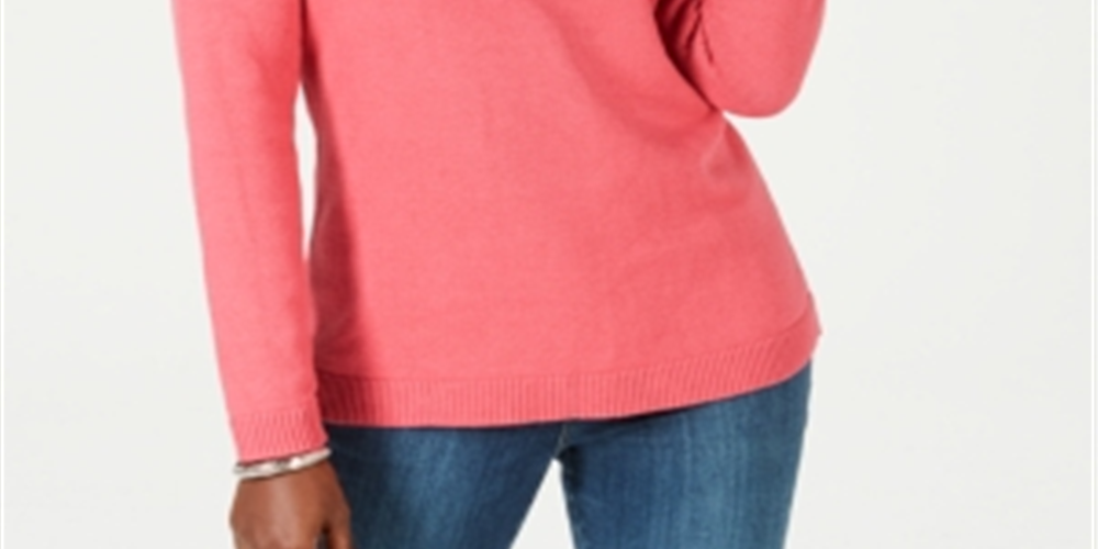 Karen Scott Women's Cotton Toggle Henley Sweater Pink Size Petite L