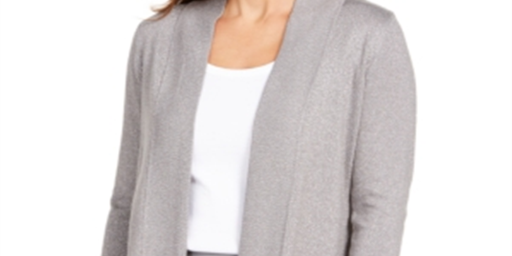 JM Collection Women's Snap Sleeve Metallic Cardigan Sweater Gray Size Small