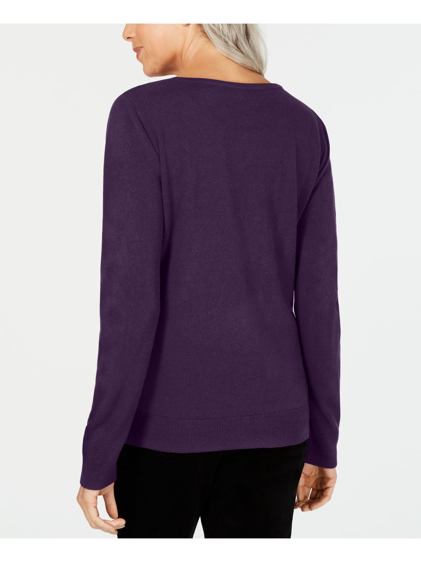 Karen Scott Women's Ottoman Stitch Sweater Purple Size Petite Medium