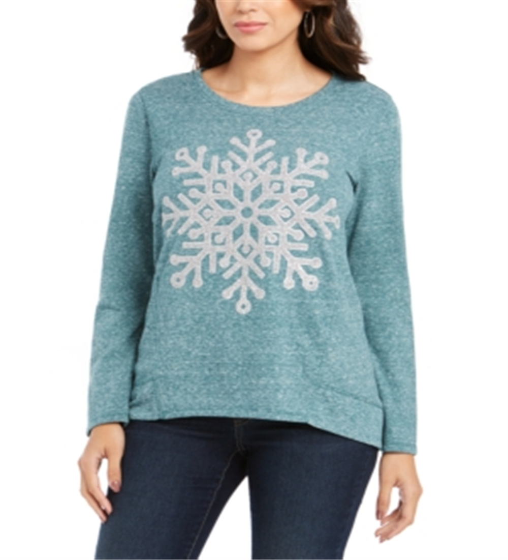 Style & Co Women's Snowflake Graphic Sweatshirt Green Size X-Small