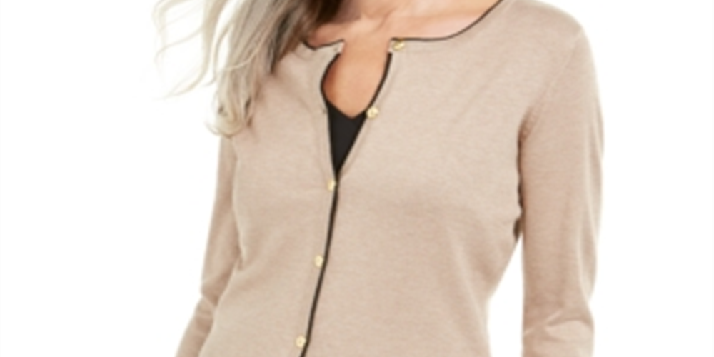 Karen Scott Women's Alexa Stripe Cardigan Brown Size Petite Small