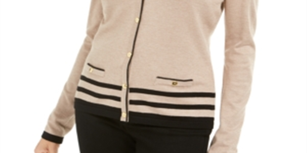 Karen Scott Women's Alexa Stripe Cardigan Brown Size Petite Small