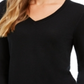 Charter Club Women's Merino Wool Button Cuff V Neck Sweater Black Size Small